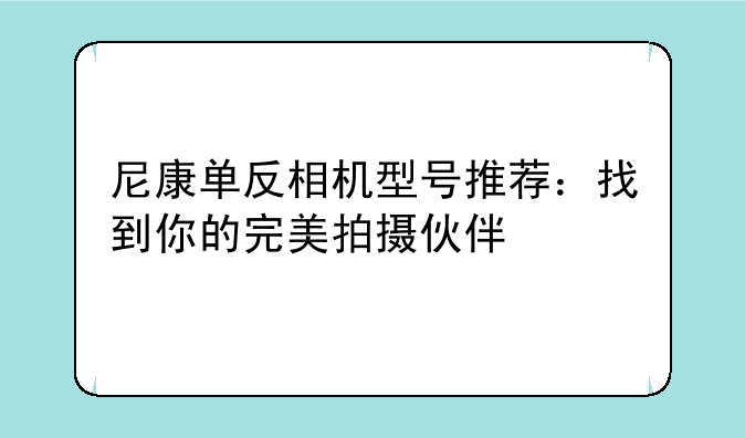 尼康单反相机型号推荐：找到你的